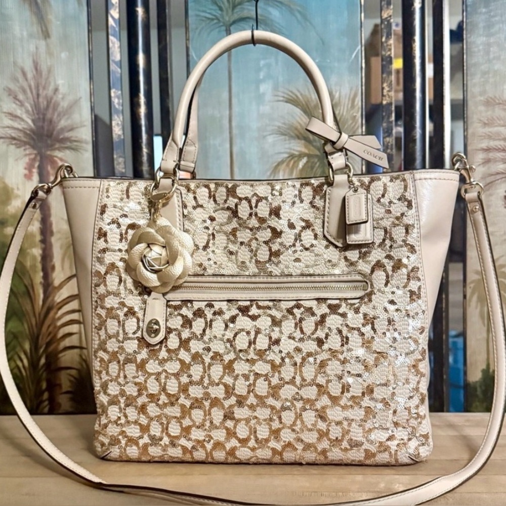 Coach Beige and Gold Tote with Sequins EUC